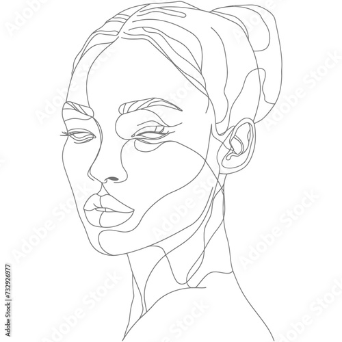 aesthetic woman with continuous line art style black color only