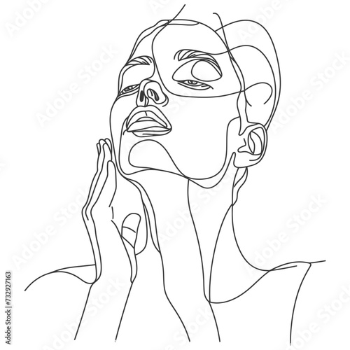 aesthetic woman with continuous line art style black color only