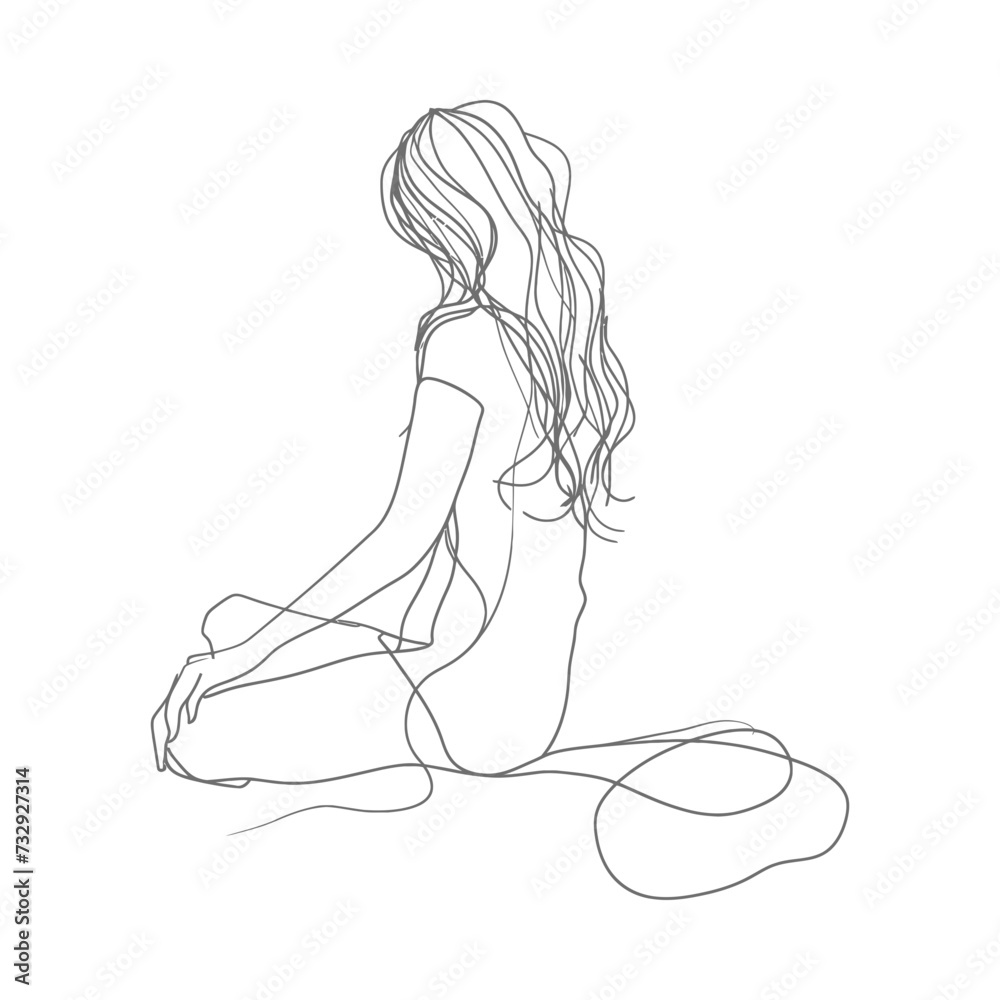 aesthetic woman with continuous line art style black color only