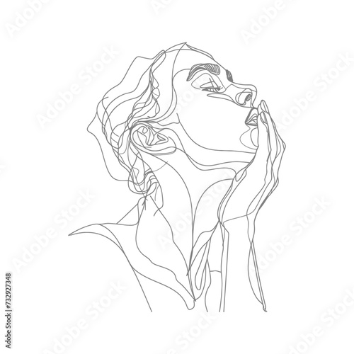 aesthetic woman with continuous line art style black color only