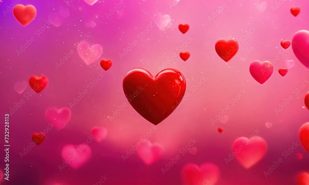 Gorgeous background, big red heart in the center, some smaller red hearts and pink nice tones, blur, Valentines Day