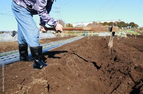 土を耕す女性 photo