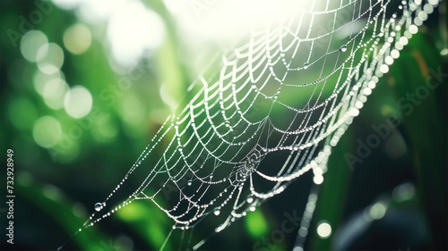 Delicatepider Web: Intricate Detai and Morning Dew