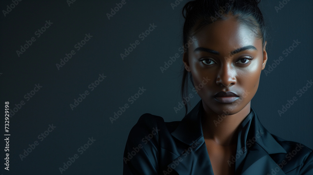 Portrait of a black girl. Posing for a fashion shoot. Isolated in dark background. Portrait of a black girl. Posing for a fashion shoot. Isolated in dark background.