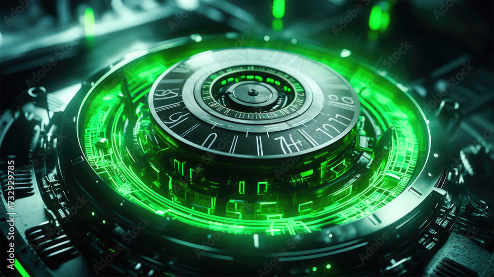 Light Green and Black Time Machine: Intricate Circui and Futurtic Dpla Light Green and Black Time Machine: Intricate Circui and Futurtic Dpla