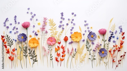 beautiful wildflowers on white paper background, generative ai, generative, ai photo