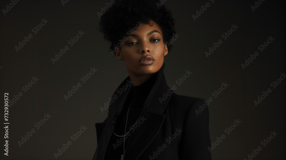 Portrait of a black girl. Posing for a fashion shoot. Isolated in dark background. Portrait of a black girl. Posing for a fashion shoot. Isolated in dark background.