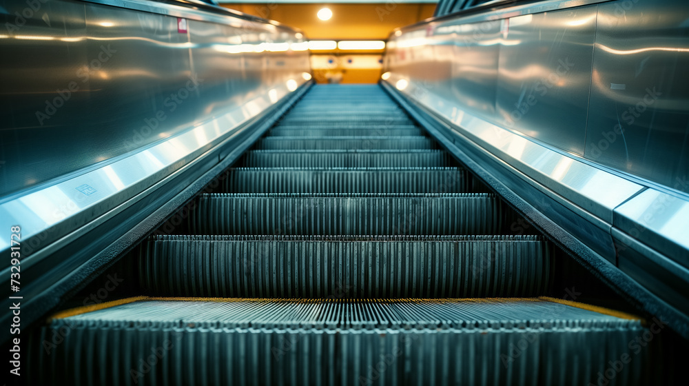 Fototapeta premium Escalator ascending into a luminous space.