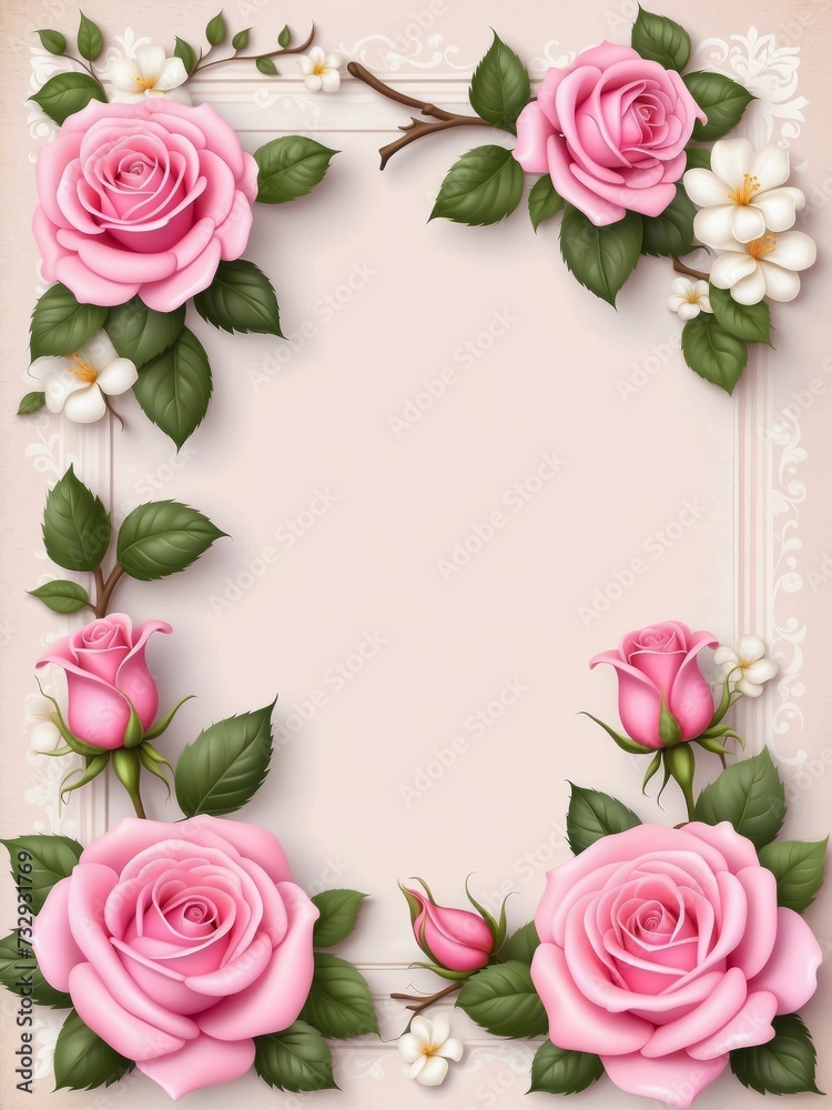 Pink Floral Border for invitation or card