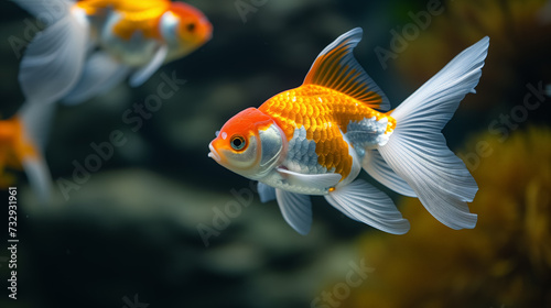 Goldfish swimming gracefully in clear waters.