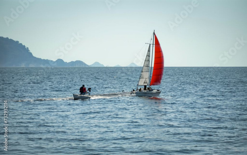 windsurfer on the sea, boat,ai generated 