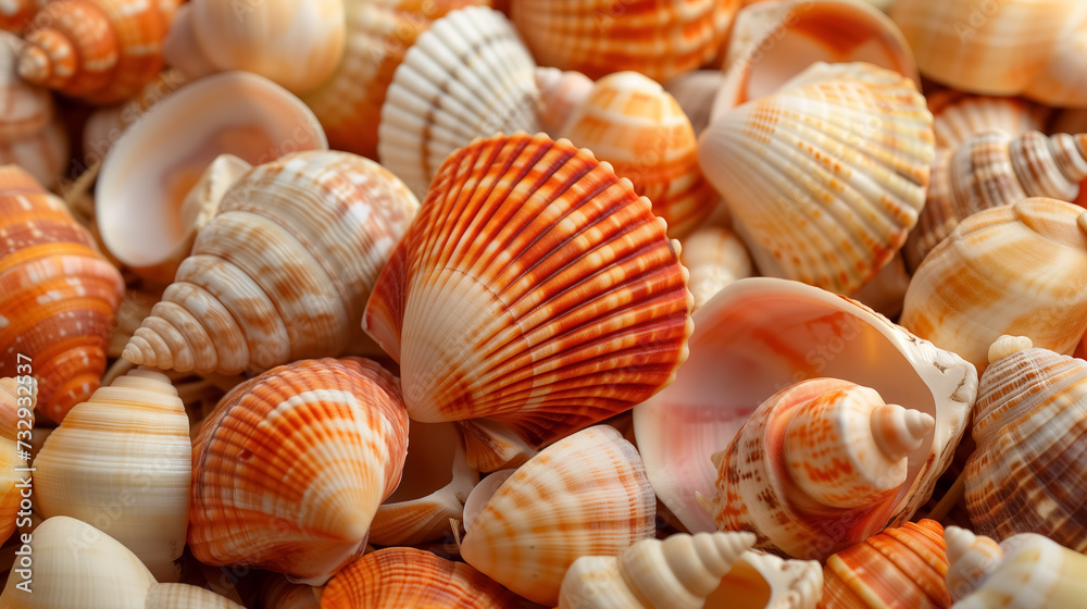 Pile of colorful seashells up close.