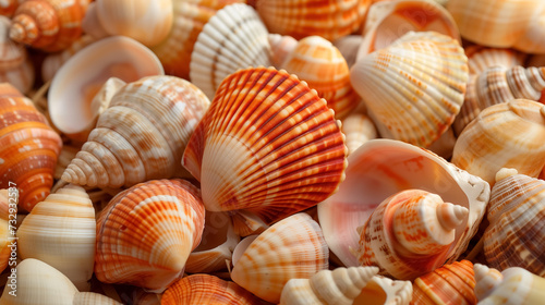 Pile of colorful seashells up close.