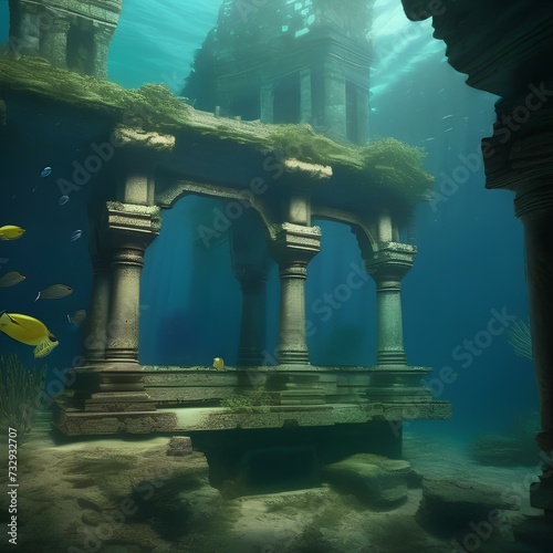 Underwater ruins, Submerged ruins of an ancient civilization with crumbling temples and forgotten treasures4