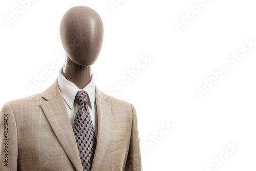 Beige suited mannequin doll isolated on white background