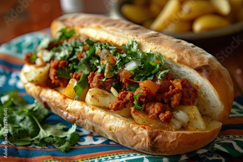 Mexican sandwich with chorizo and potatoes