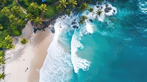 A vibrant aerial view of a tropical beach, Generative Ai