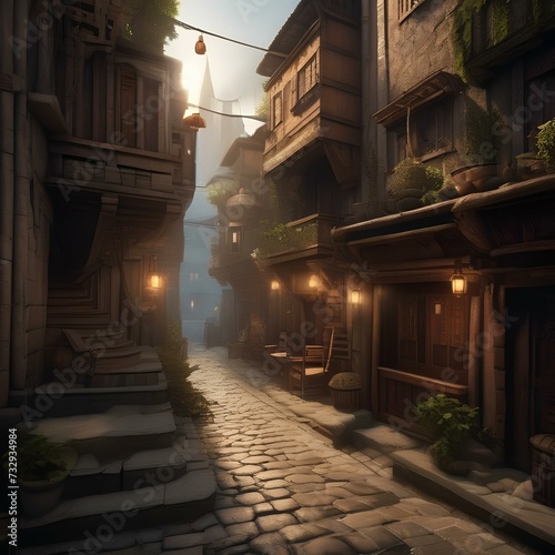 Fantasy city of thieves, Lawless city ruled by thieves' guilds and shadowy criminals amidst narrow alleyways and secret passages2