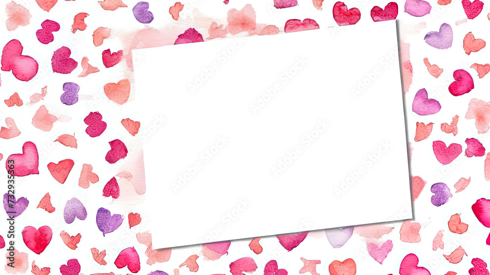 Rectangular frame of watercolor hearts in delicate shades. High quality illustration Rectangular frame of watercolor hearts in delicate shades There is space for text inside the frame