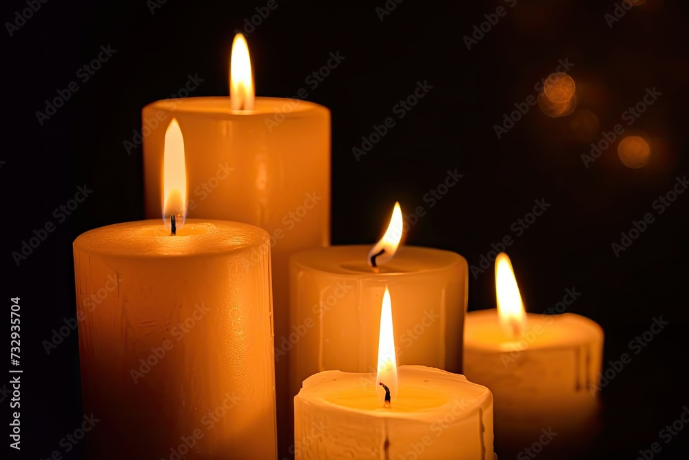 Beautifully burning candles of various sizes isolated on black Beautifully burning candles of various sizes isolated on black