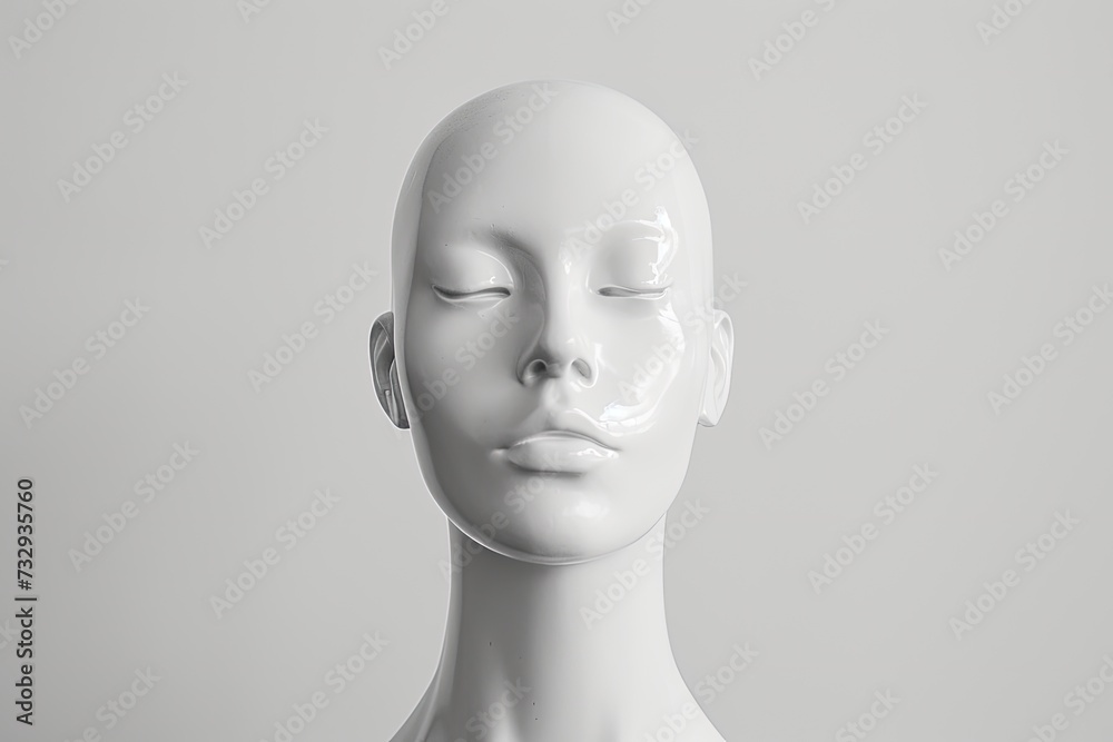 White mannequin s head on a white backdrop White mannequin s head on a white backdrop