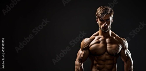 Bodybuilder getting ready for fitness training building muscles with dumbbells in a black studio