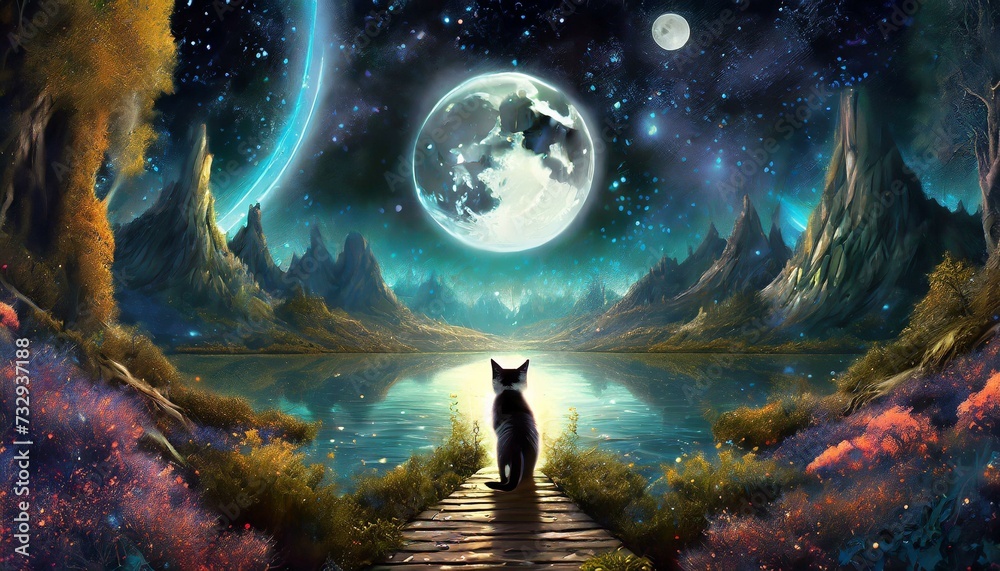landscape with moon and stars landscape with moon and stars
