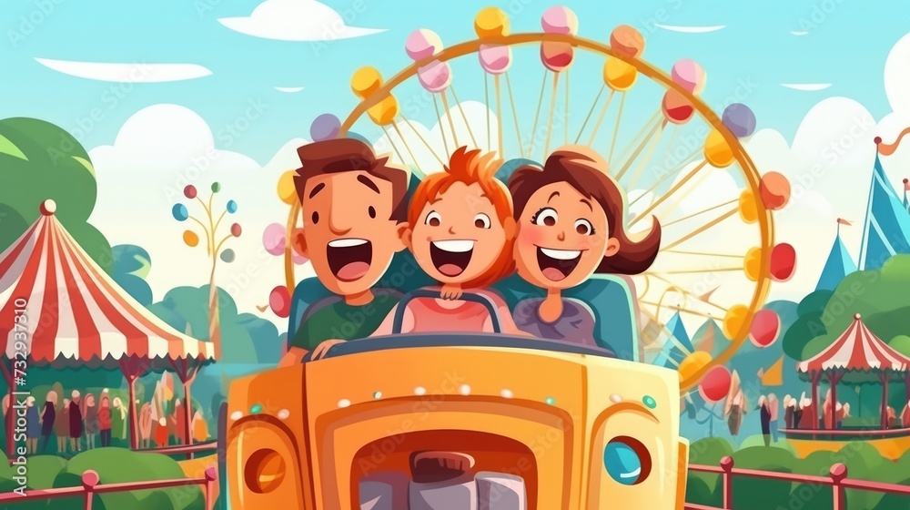 Amidst the bustling children's amusement park, the carousel stands out