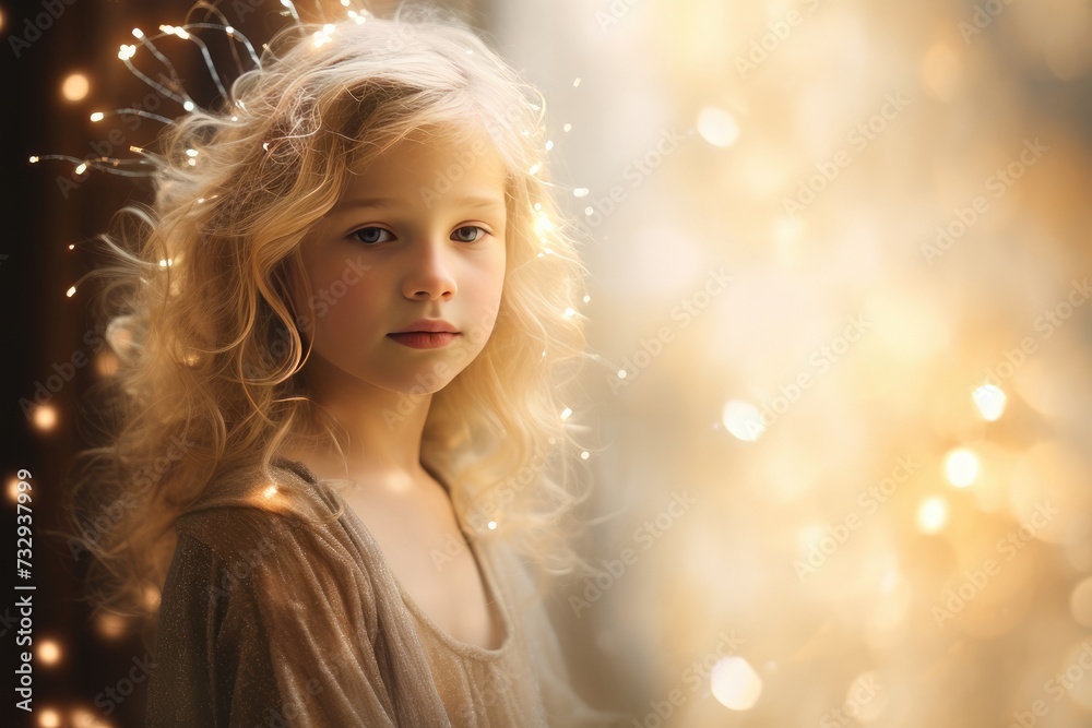 Ethereal bokeh lights framing the delicate beauty of angelic sweetness. Ethereal bokeh lights framing the delicate beauty of angelic sweetness.