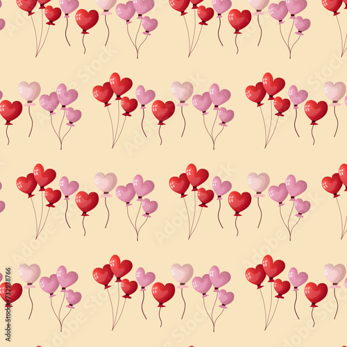Valentine s day seamless pattern with colorful hearts balloon on cream color background vector