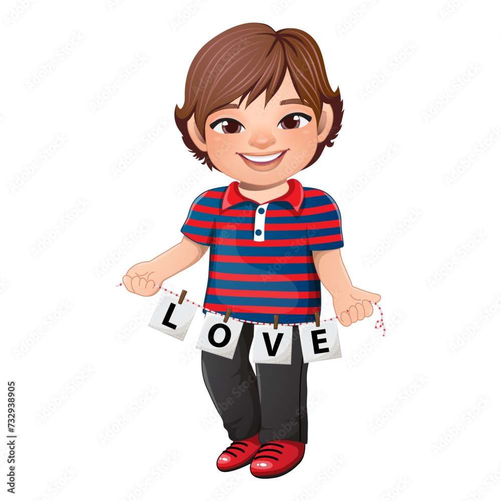 Valentine s Day with Cute Boy holding letters of word LOVE cartoon character vector illustration Valentine s Day with Cute Boy holding letters of word LOVE cartoon character vector illustration