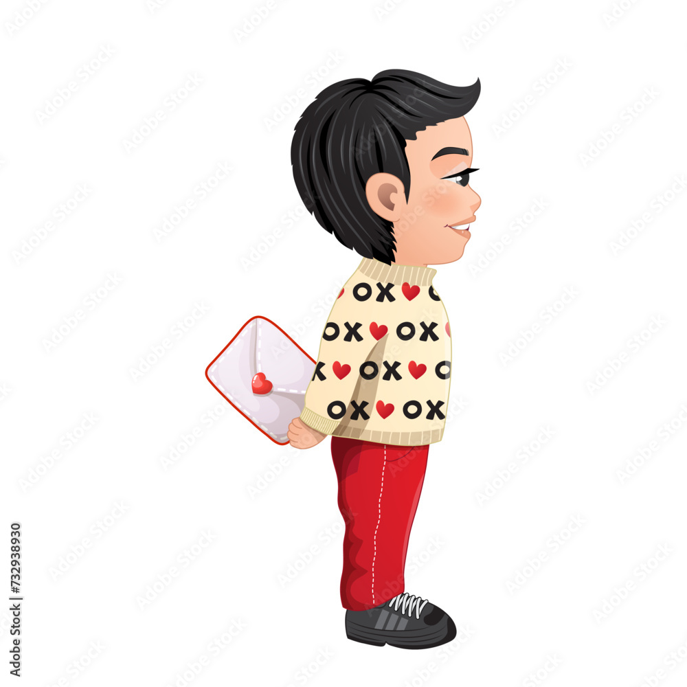 Valentine s Day with Little Boy Side View holding Love Letter flat vector illustration. Valentines Day Celebration Cartoon Vector Valentine s Day with Little Boy Side View holding Love Letter flat vector illustration. Valentines Day Celebration Cartoon Vector