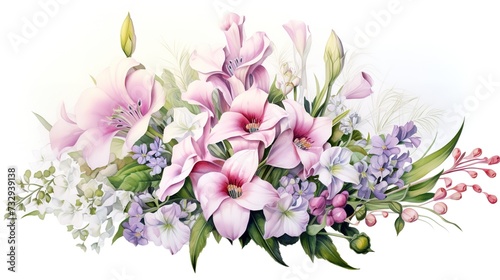 composition of delicate spring flowers  lilies of the valley and petunias on a light background  generative ai  