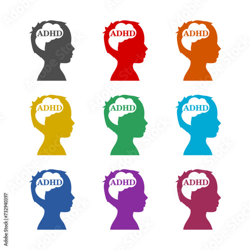 ADHD - Attention deficit hyperactivity disorder  icon isolated on white background. Set icons colorful