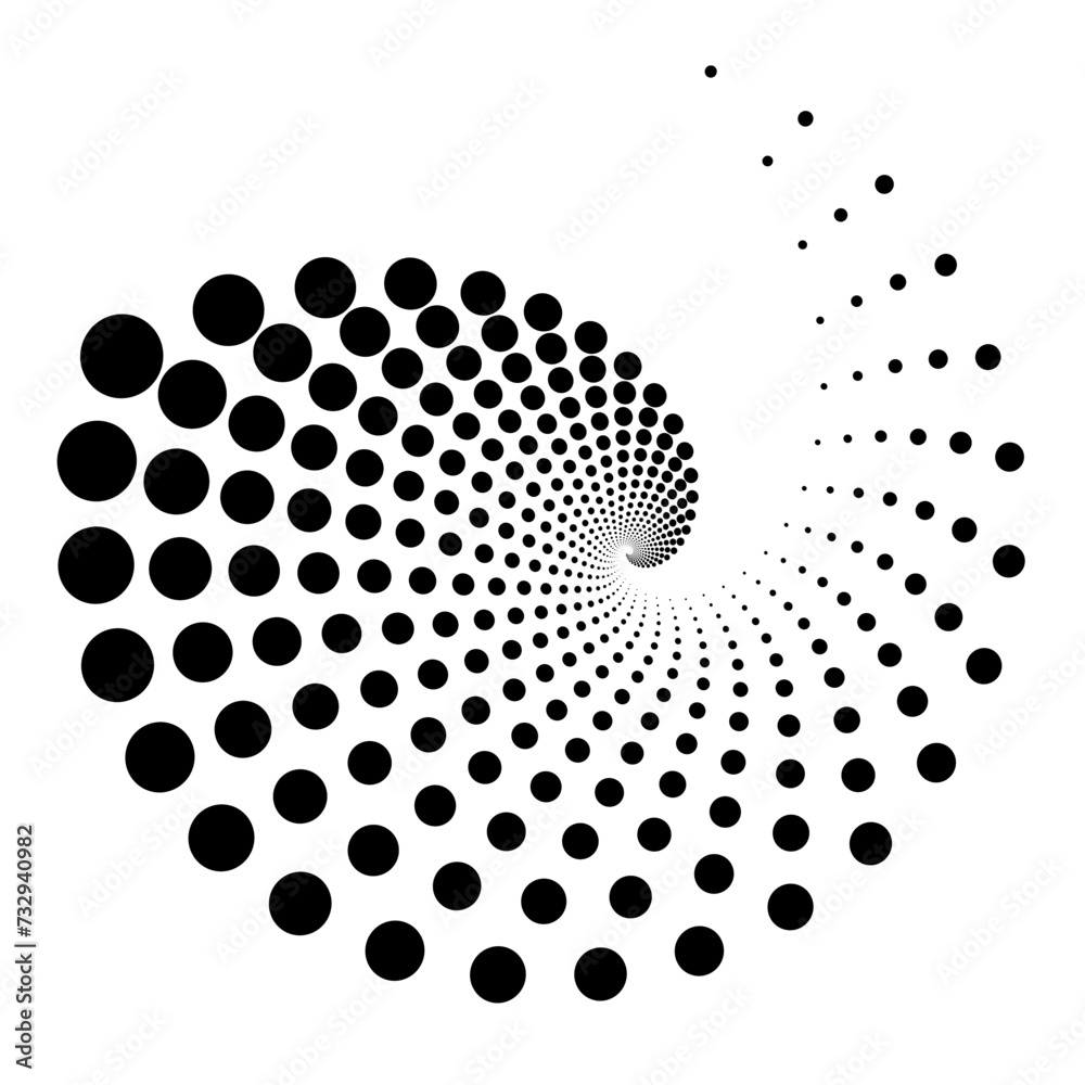 Black vortex dotted shape. Geometric art. Trendy design element for ...