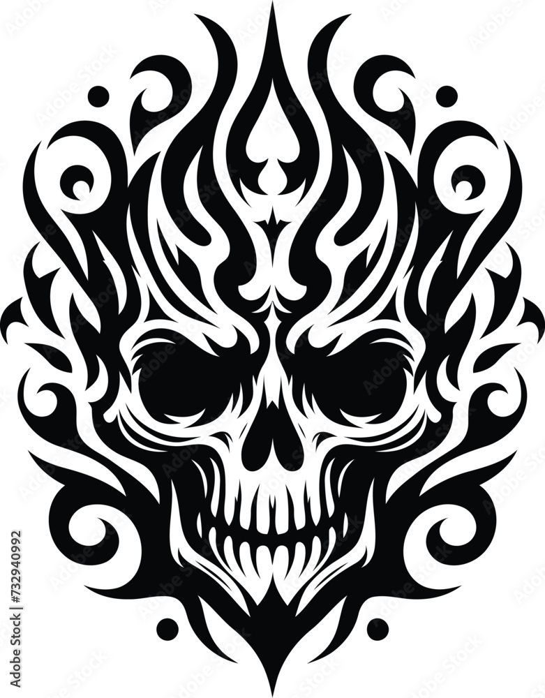 modern tribal tattoo skulls, abstract line art of mythological creatures, fantasy, minimalist contour. Vector

