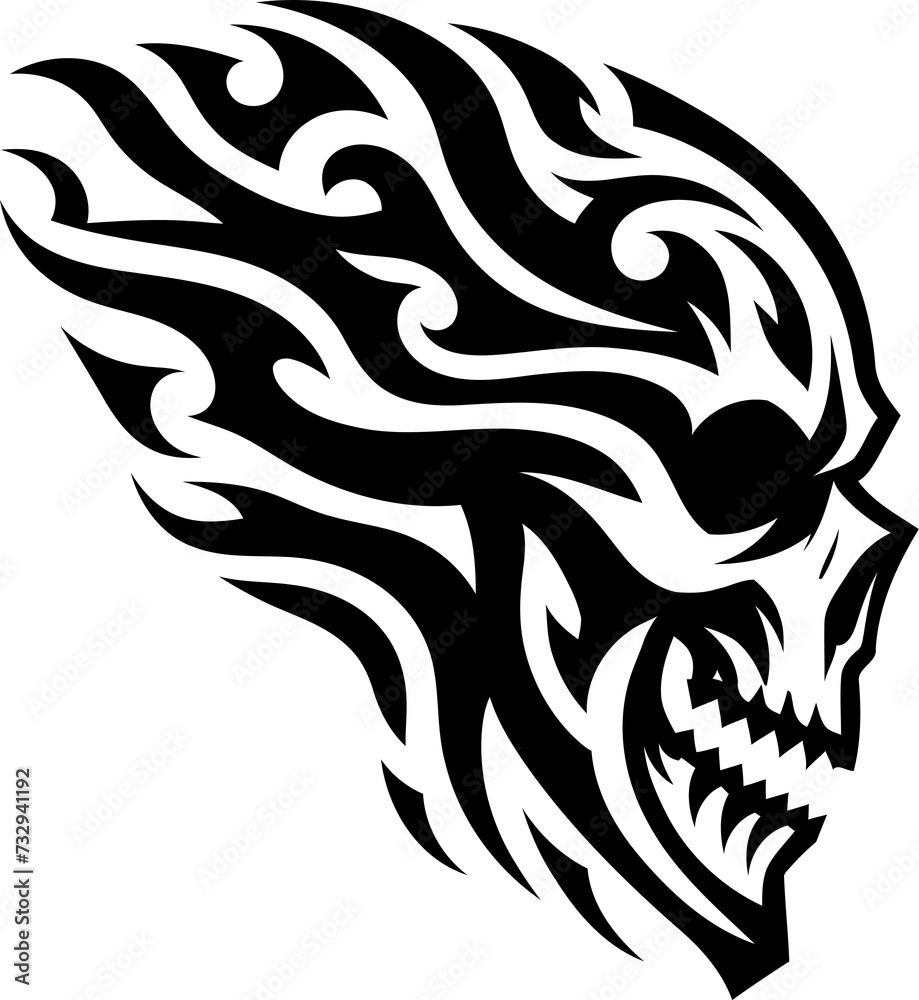 Obraz premium modern tribal tattoo skulls, abstract line art of mythological creatures, fantasy, minimalist contour. Vector