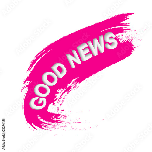 "Good News" text in white 3D font. The background is a pink brush stroke with torn edges. Speaker. For business, marketing and advertising. good news tag. bestseller banner. Designed for your website,