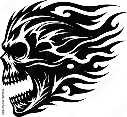 modern tribal tattoo skulls, abstract line art of mythological creatures, fantasy, minimalist contour. Vector