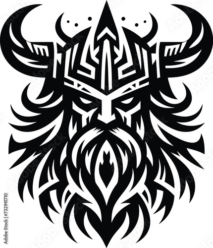 modern tribal tattoo viking warrior, abstract line art, minimalist contour. Vector