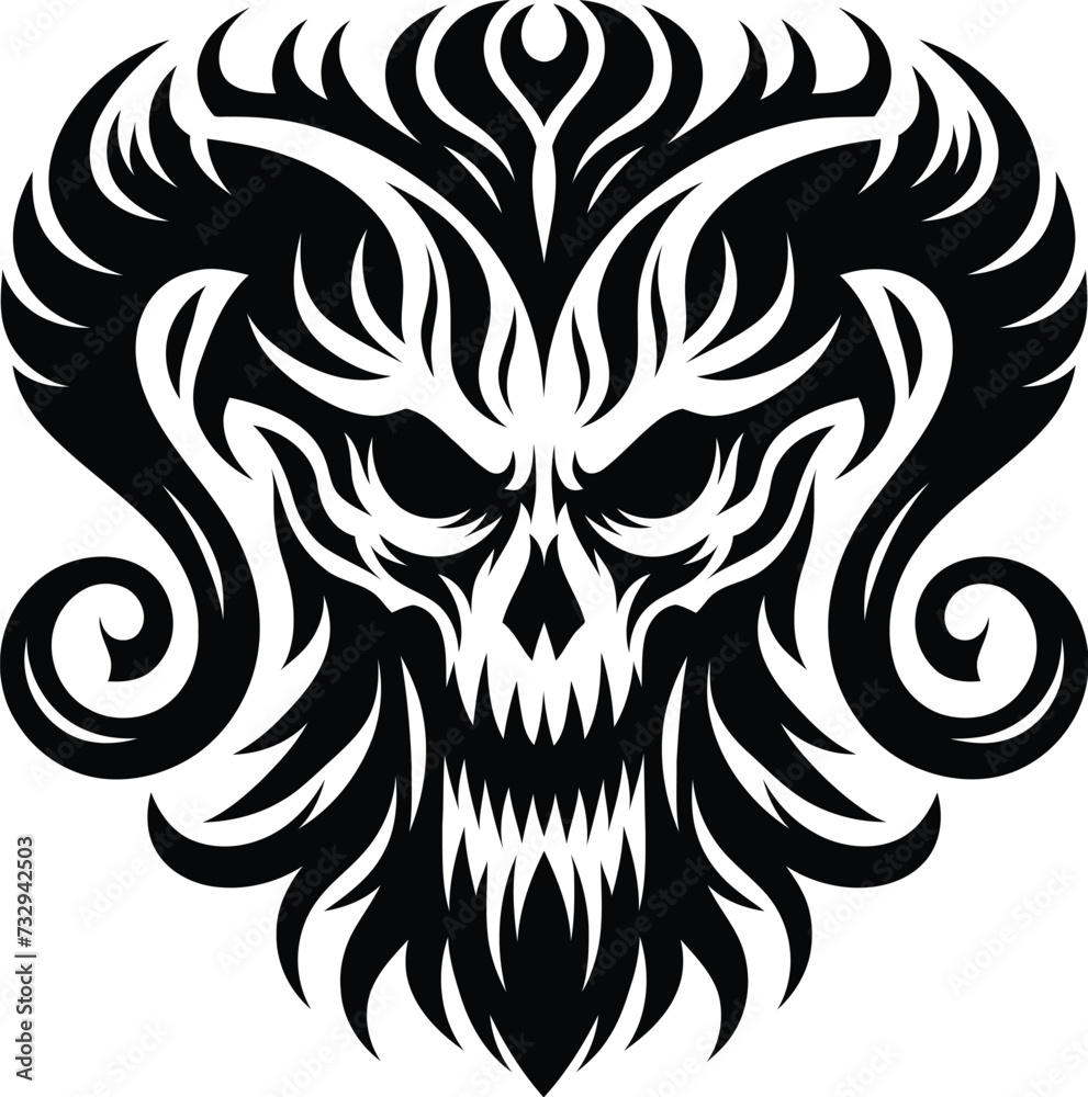 modern tribal tattoo demon, evil, hell, abstract line art, minimalist contour. Vector