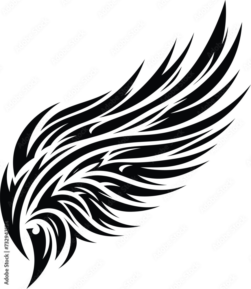 modern tribal tattoo wing, abstract line art of mythological creatures, fantasy, minimalist contour. Vector modern tribal tattoo wing, abstract line art of mythological creatures, fantasy, minimalist contour. Vector