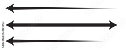 Horizontal long straight arrow signs. Black pointer, direction, position symbol and double arrow icon isolated on white background. Vector .EPS 10