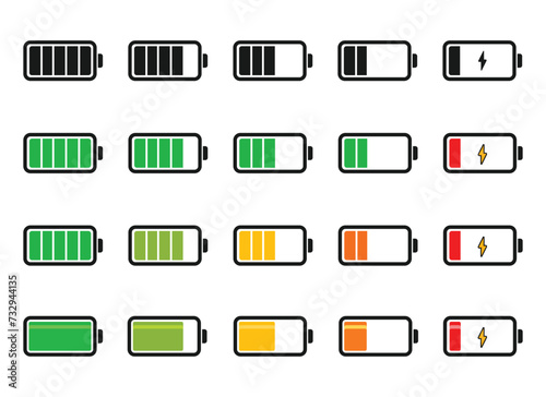 battery power icon set, simple design for graphic needs, vector eps 10