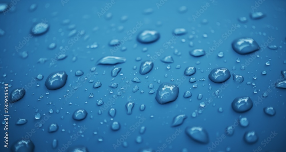 Blue Water droplets on glass