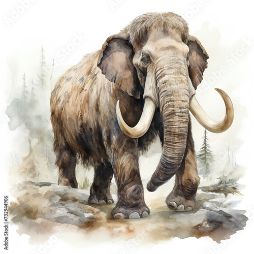 Mammoth on white background, vintage watercolor  illustration generated with AI © Vita