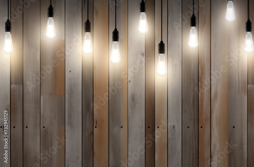 wood wall with bulb lights lamp. nice brick show room with spotlights.