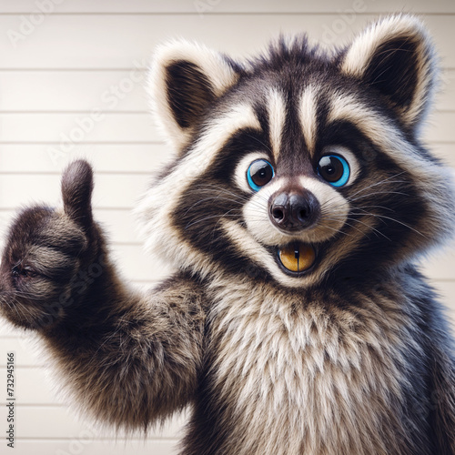 a raccoon is giving a thumbs up sign  a stock photo   shutterstock  furry art  stockphoto  stock photo  sabattier filte