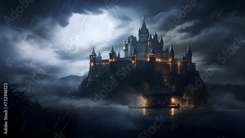 Castle in the Storm: Digital Artwork Immersing Viewers in Enchantment and Drama © Pixelzone