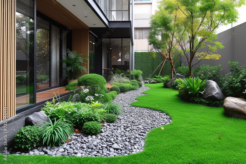 Naklejka premium outdoor grass in backyard landscaping style inspiration ideas